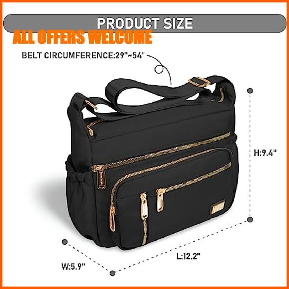 Waterproof Crossbody Bag Multi-Pocket Shoulder Purse Lightweight Polyester - Picture 6 of 8